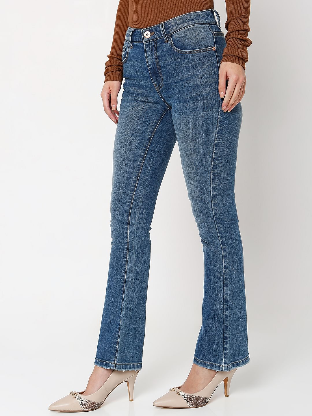 Blue Mid Rise Petra Bootcut Jeans