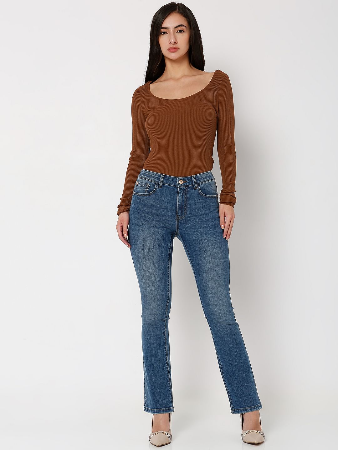 Blue Mid Rise Petra Bootcut Jeans