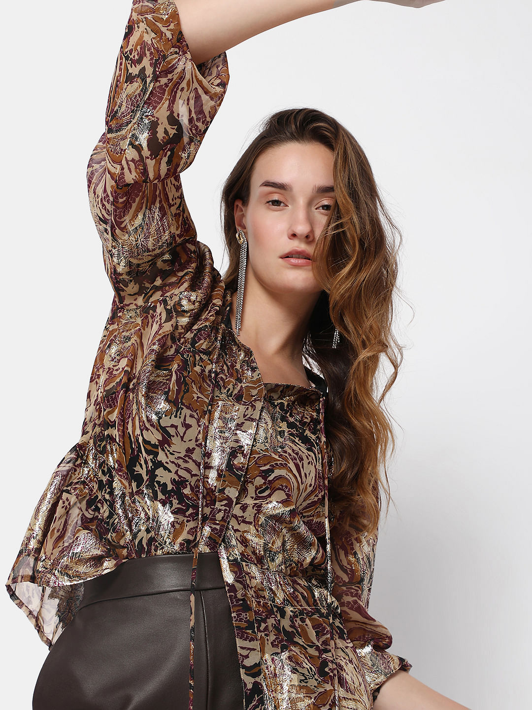Brown Floral Shimmer Top