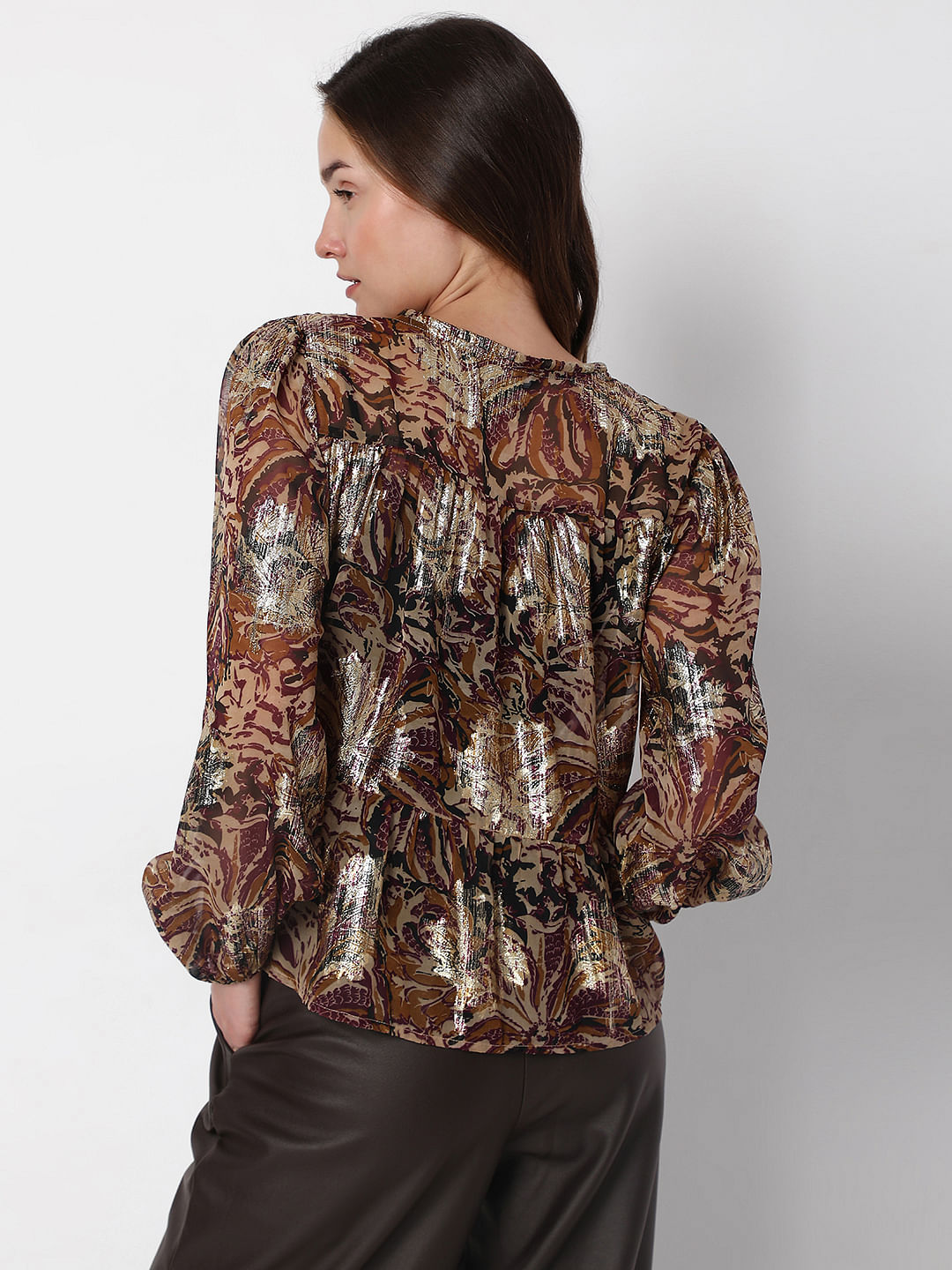 Brown Floral Shimmer Top