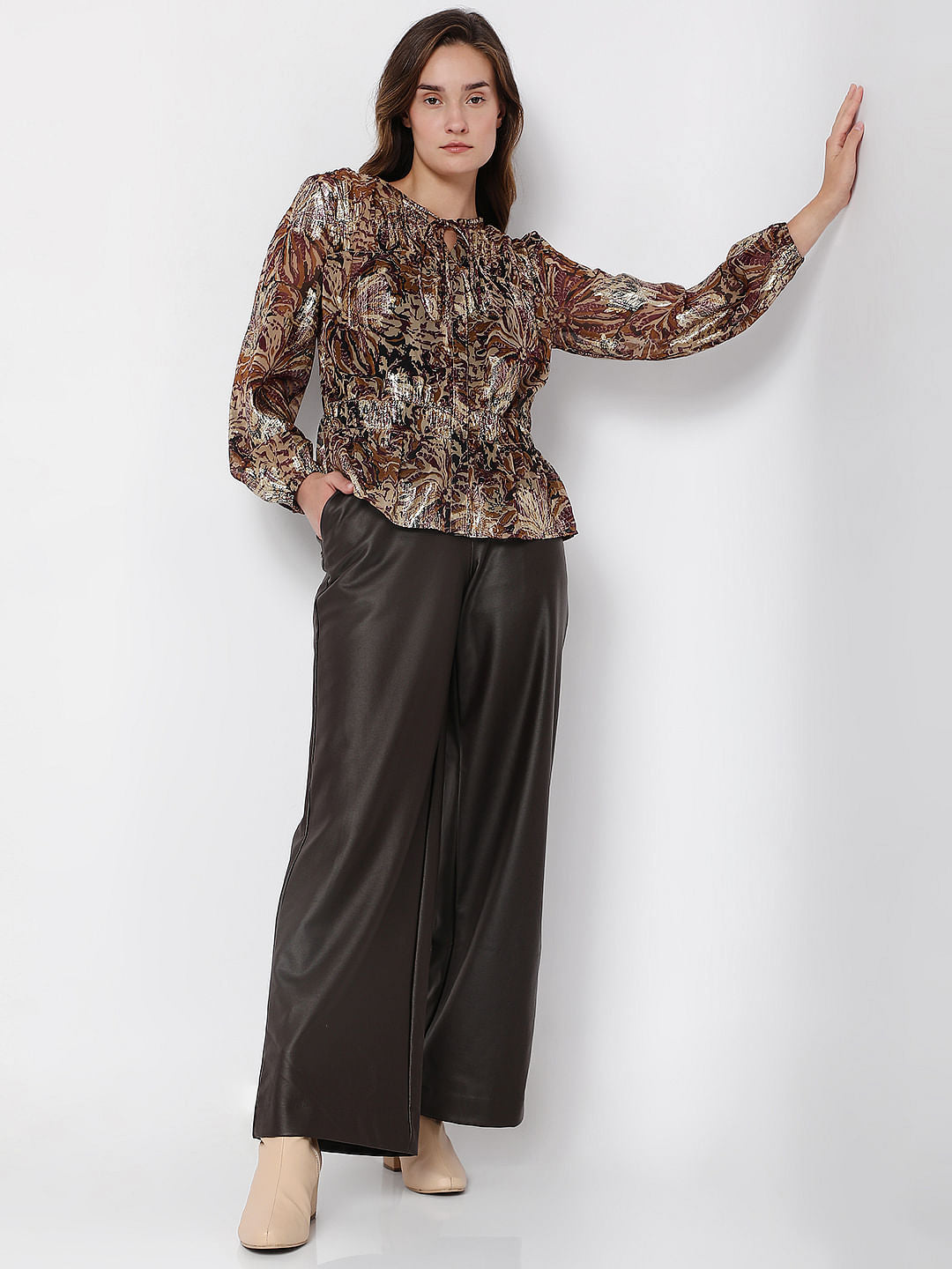 Brown Floral Shimmer Top