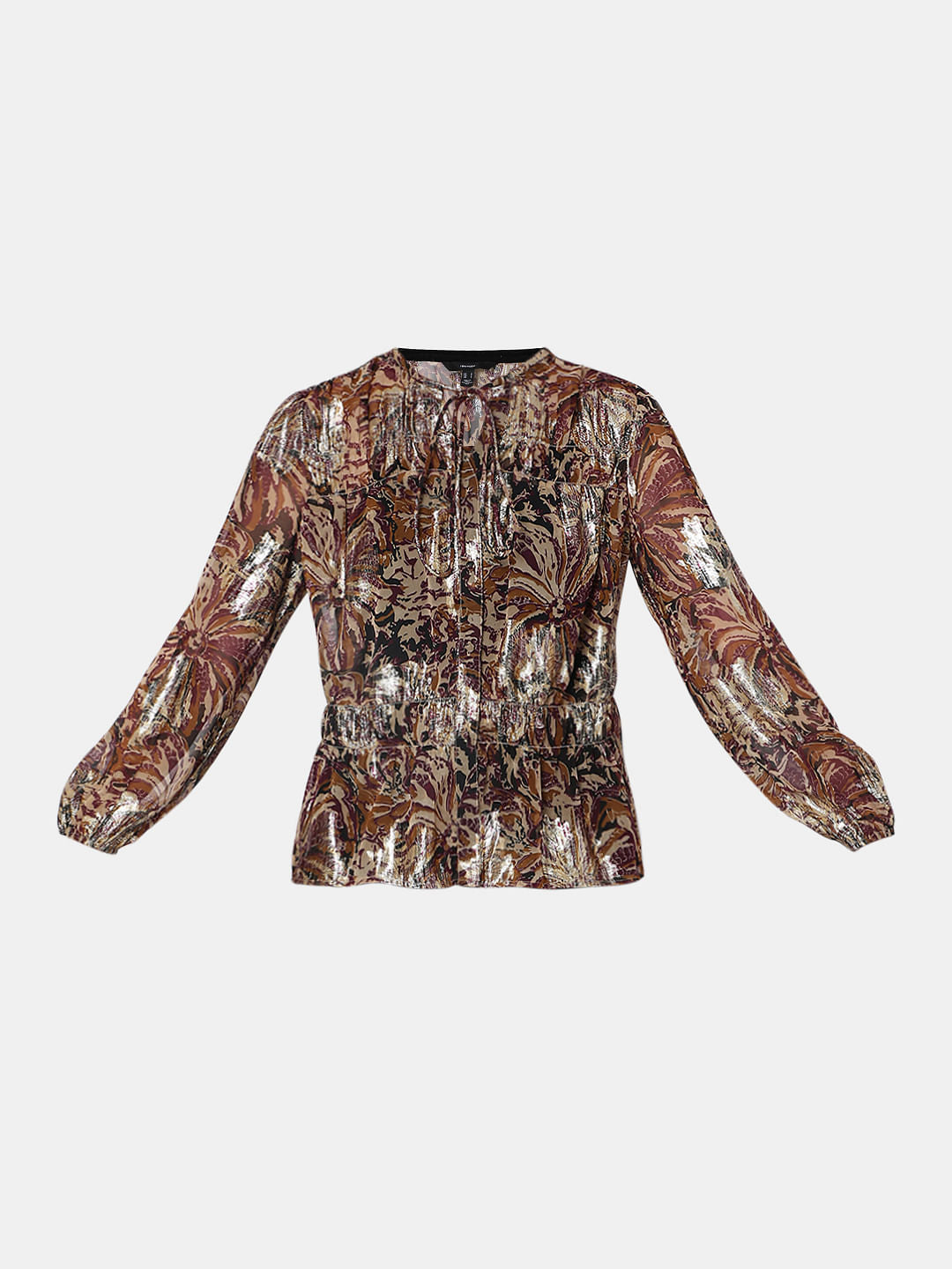 Brown Floral Shimmer Top