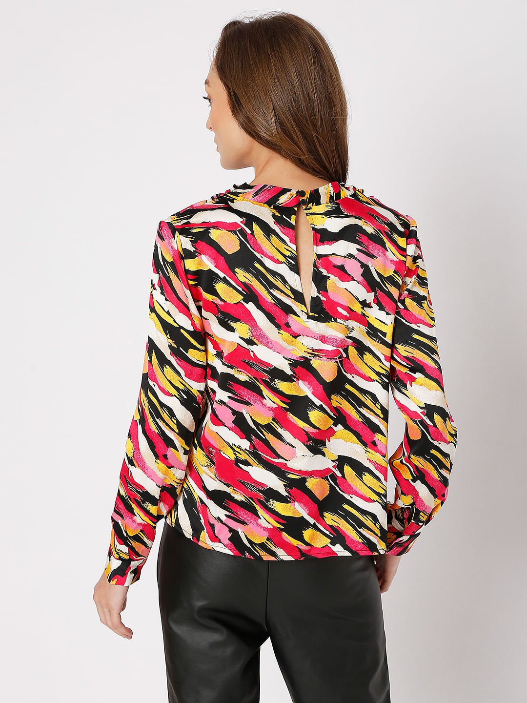 Red Abstract Print Cowl Neck Top