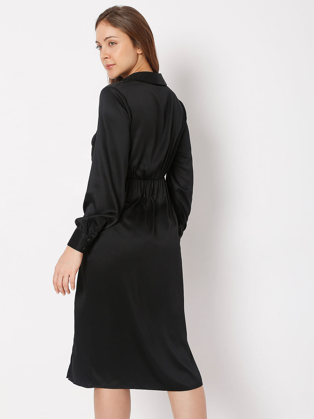 Black Satin Wrap Dress