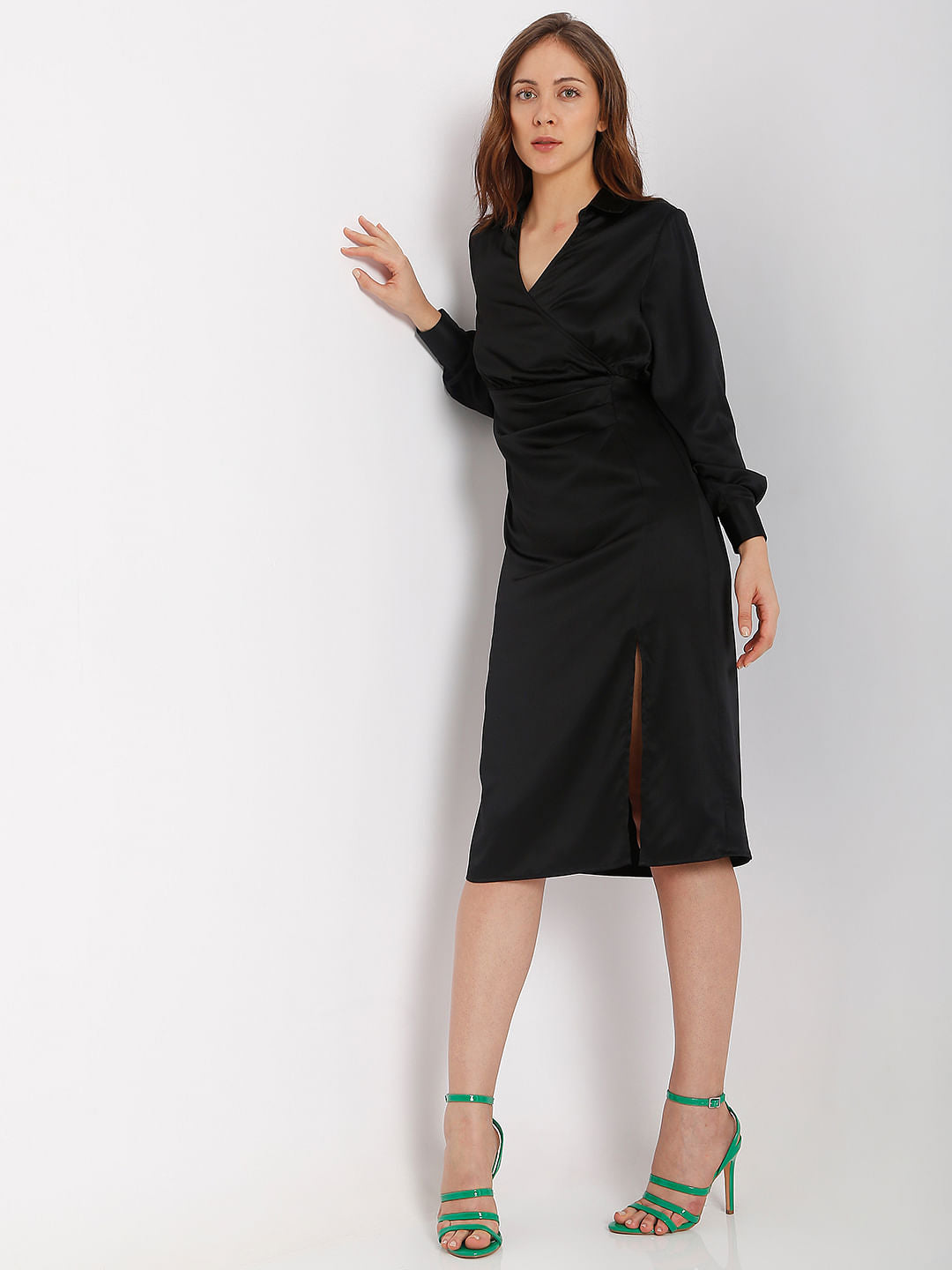 Black Satin Wrap Dress
