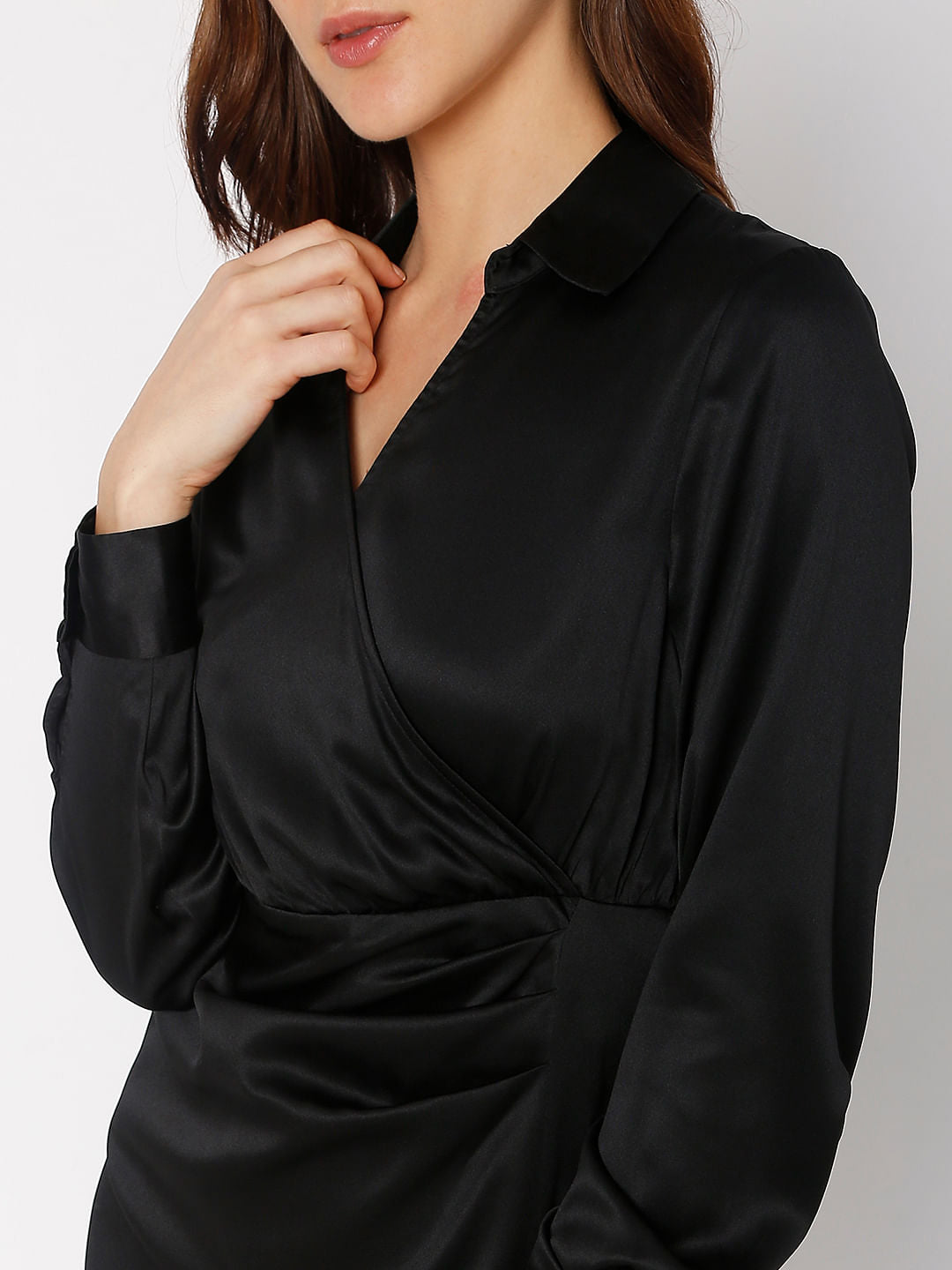 Black Satin Wrap Dress