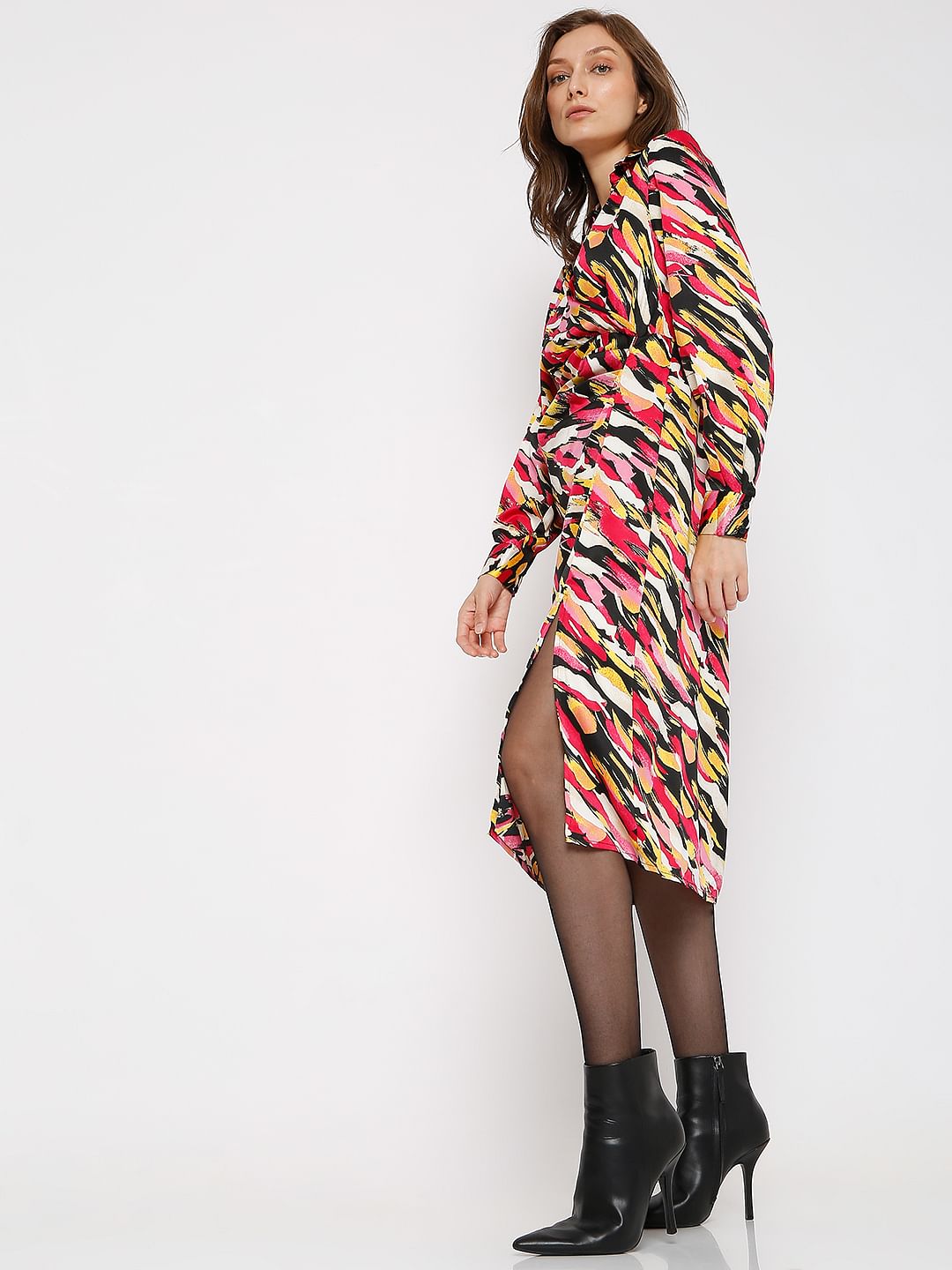 Multi-Colour Abstract Print Shirt Dress