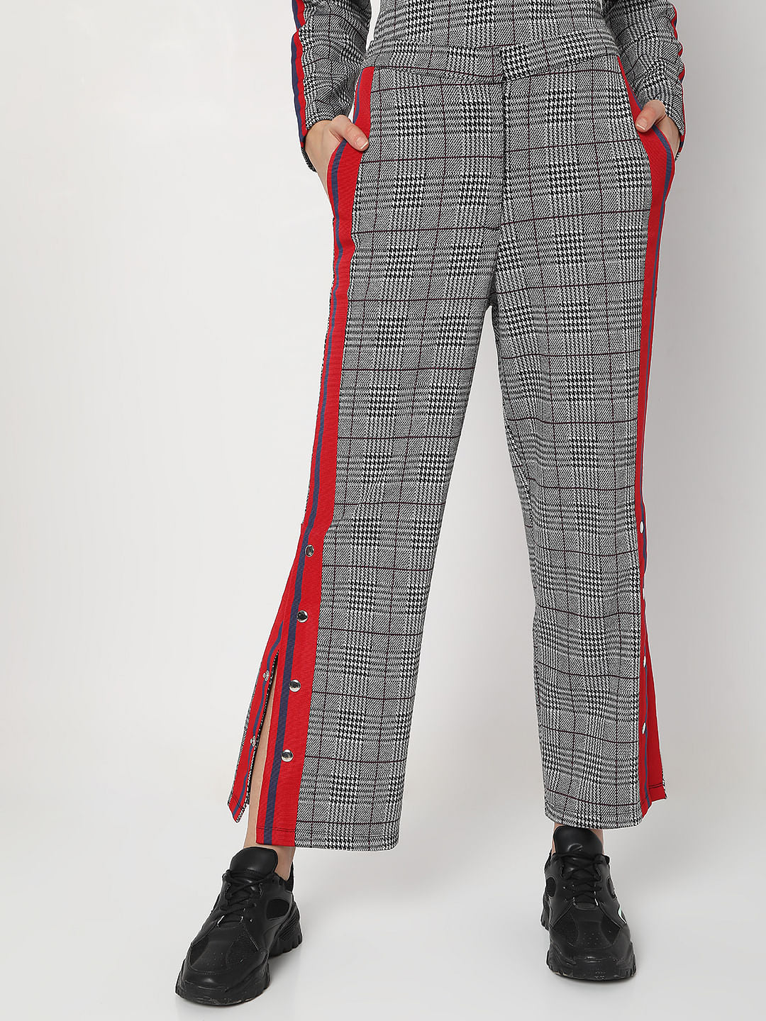 Grey High Rise Check Co-Ord Sweatpants