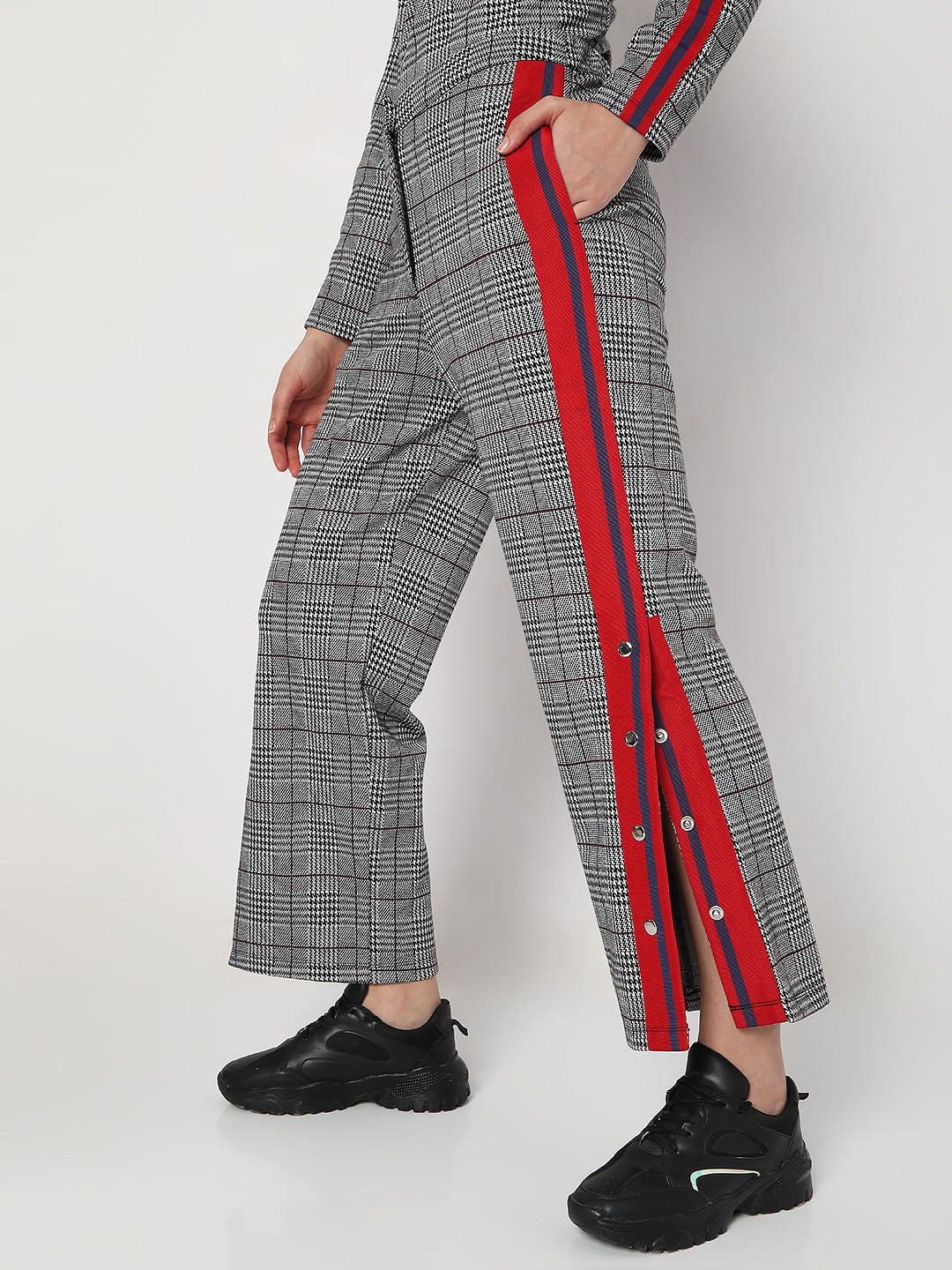 Grey High Rise Check Co-Ord Sweatpants