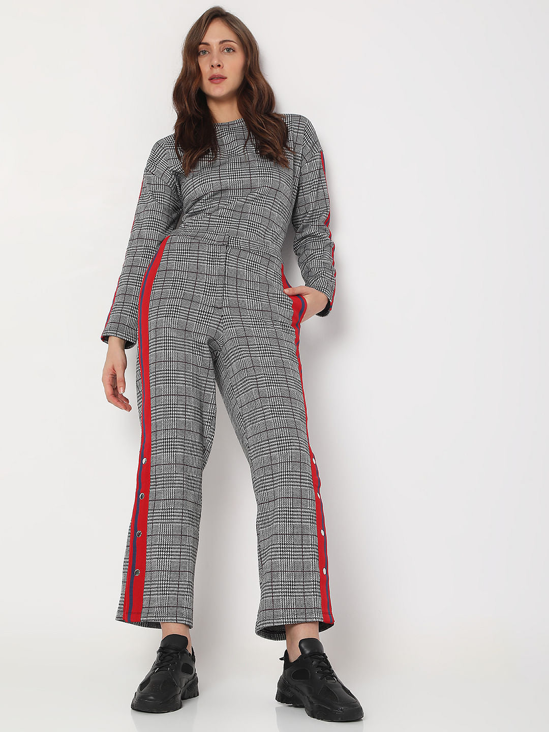 Grey High Rise Check Co-Ord Sweatpants