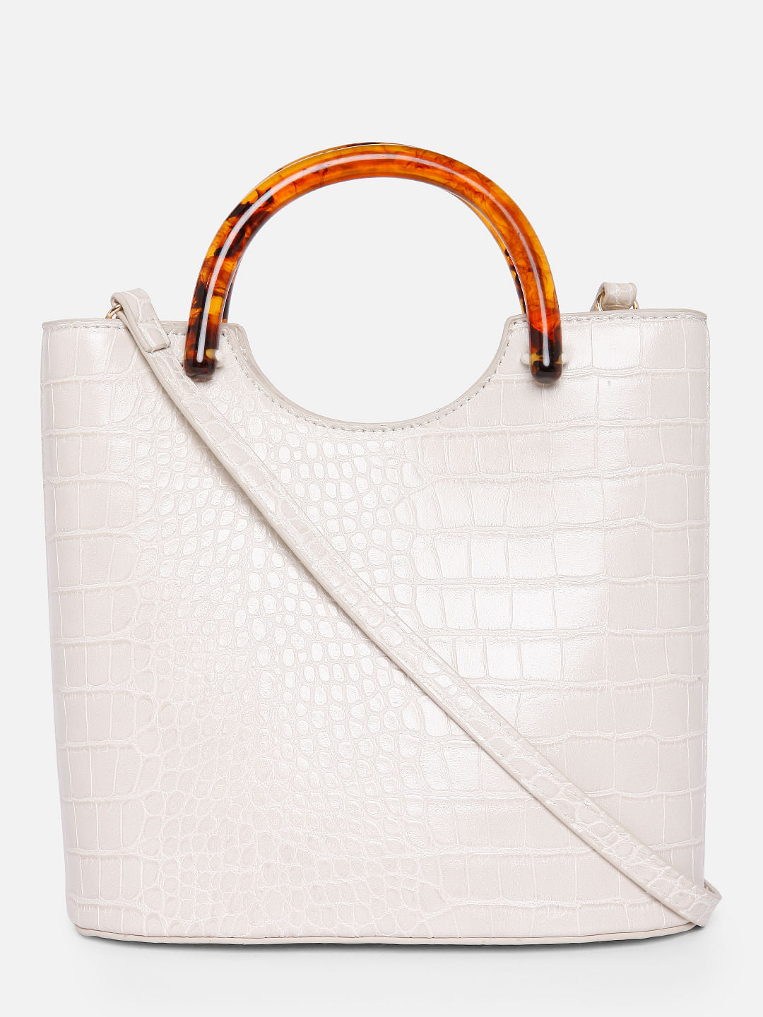 White Croc Embossed Tote Bag