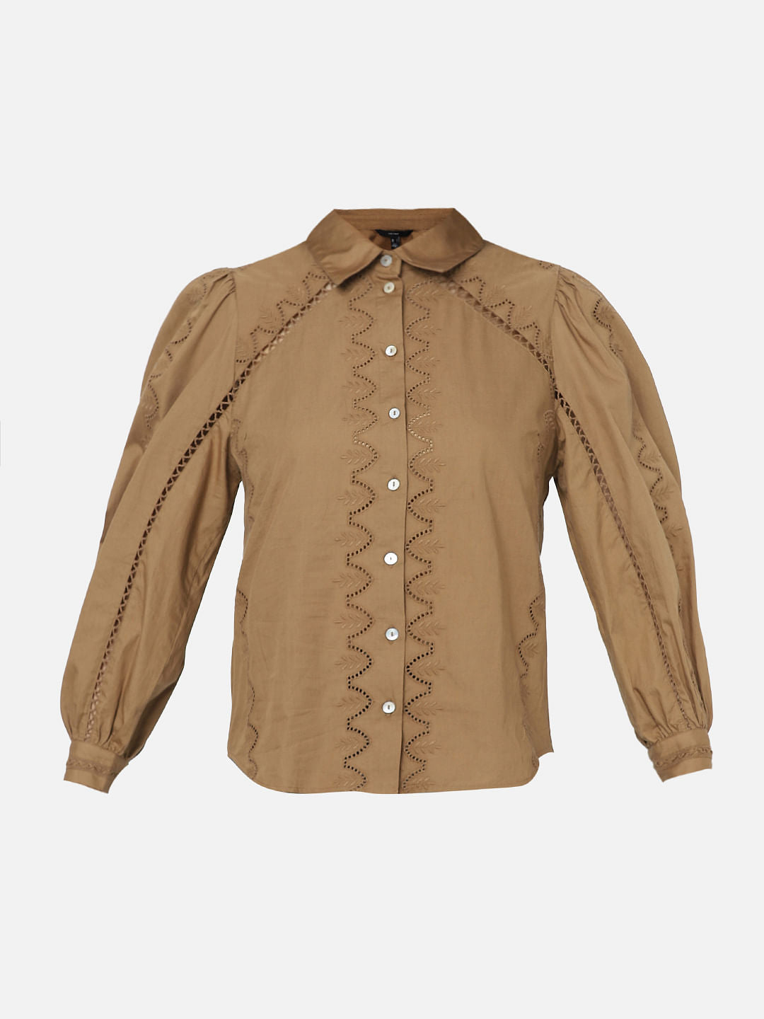 Brown Schiffli Cotton Shirt