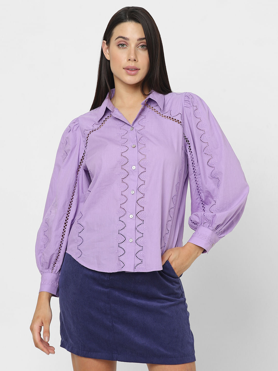 Purple Schiffli Cotton Shirt