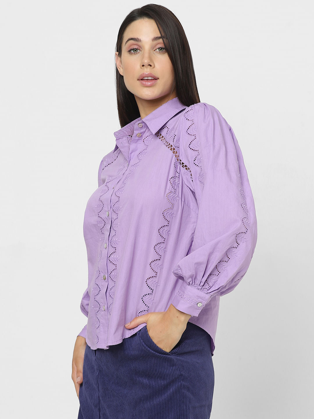 Purple Schiffli Cotton Shirt