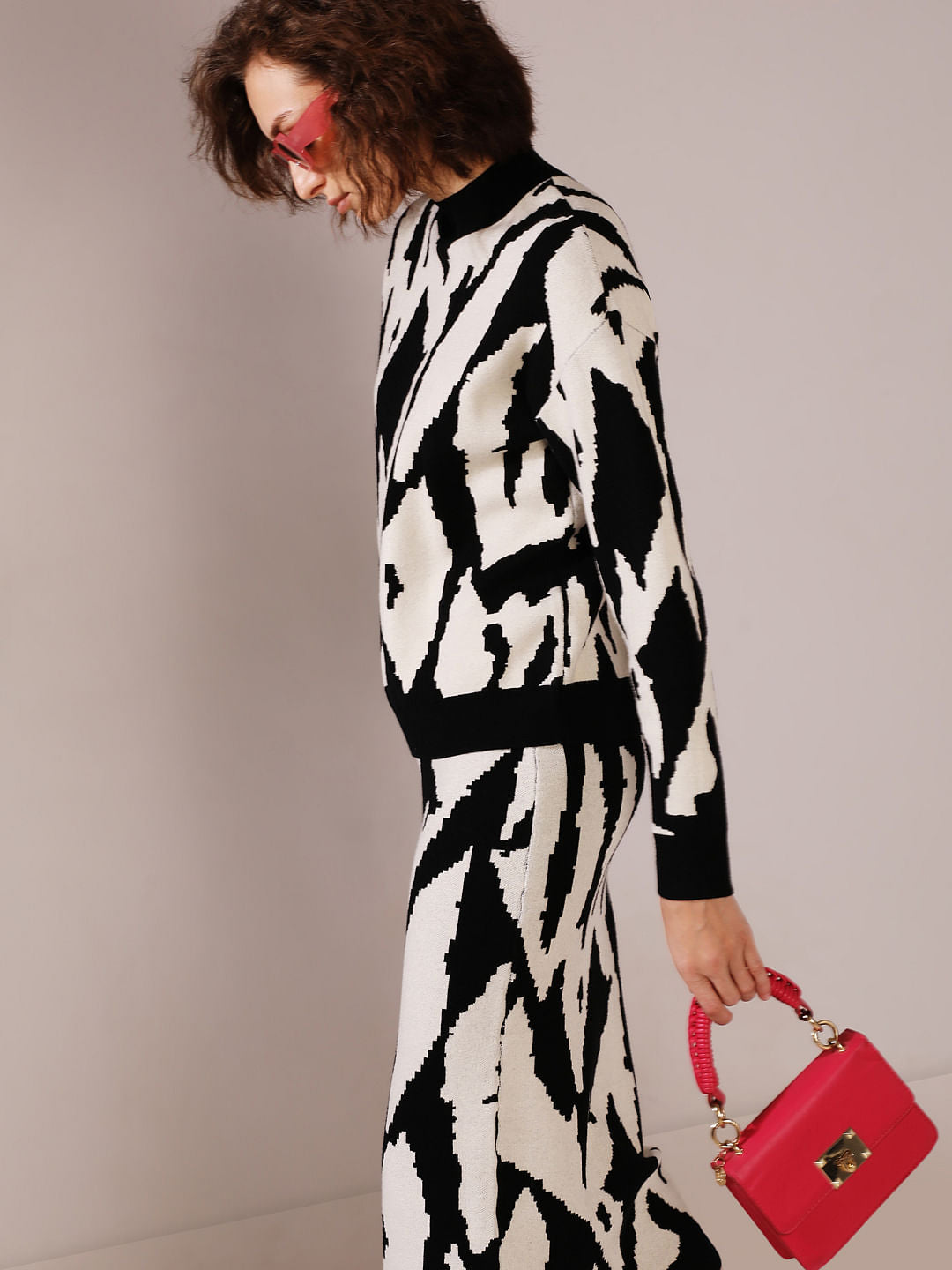 Monochrome High Neck Co-Ord Set Pullover