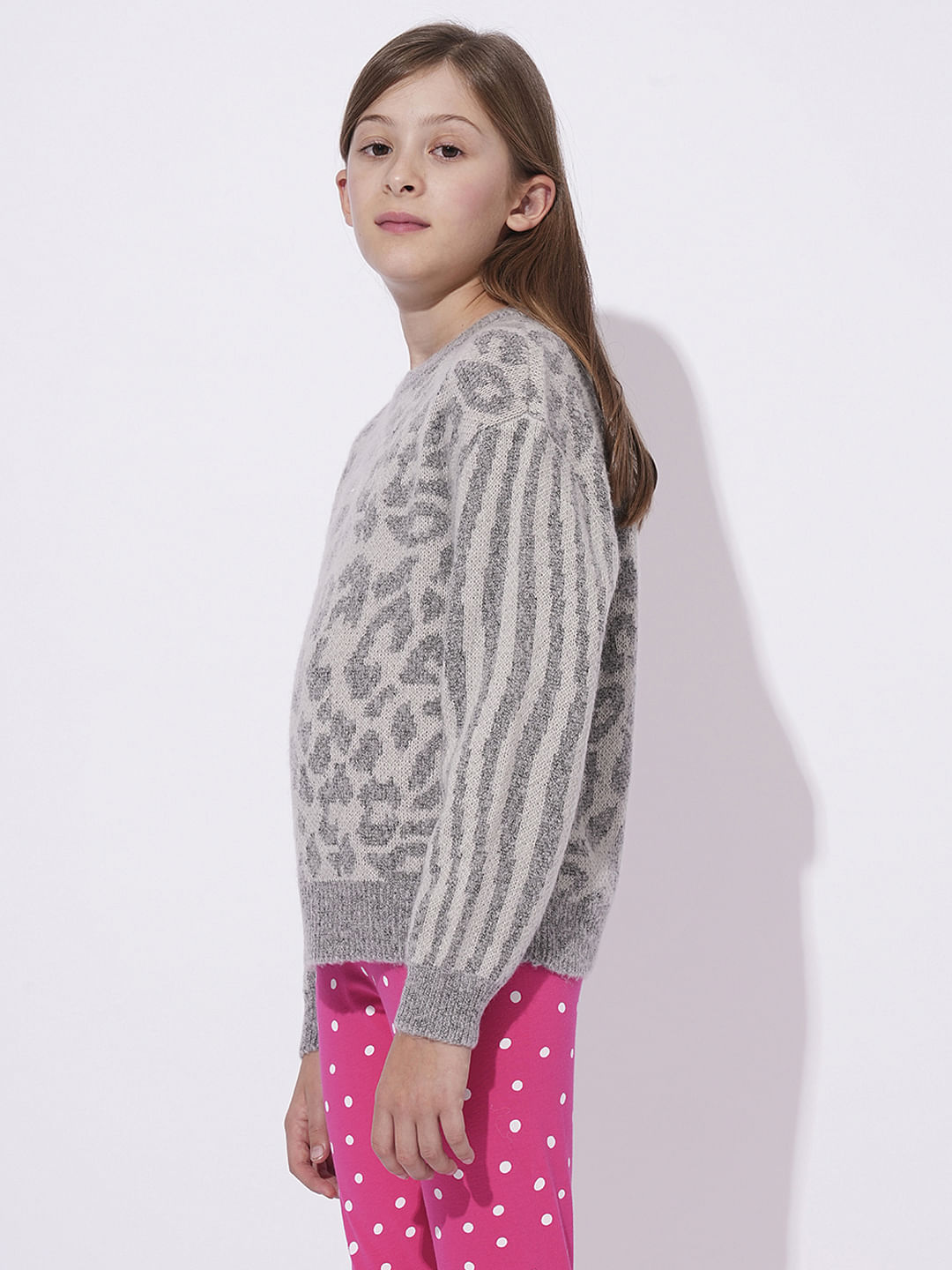 Girls Grey Printed Pullover