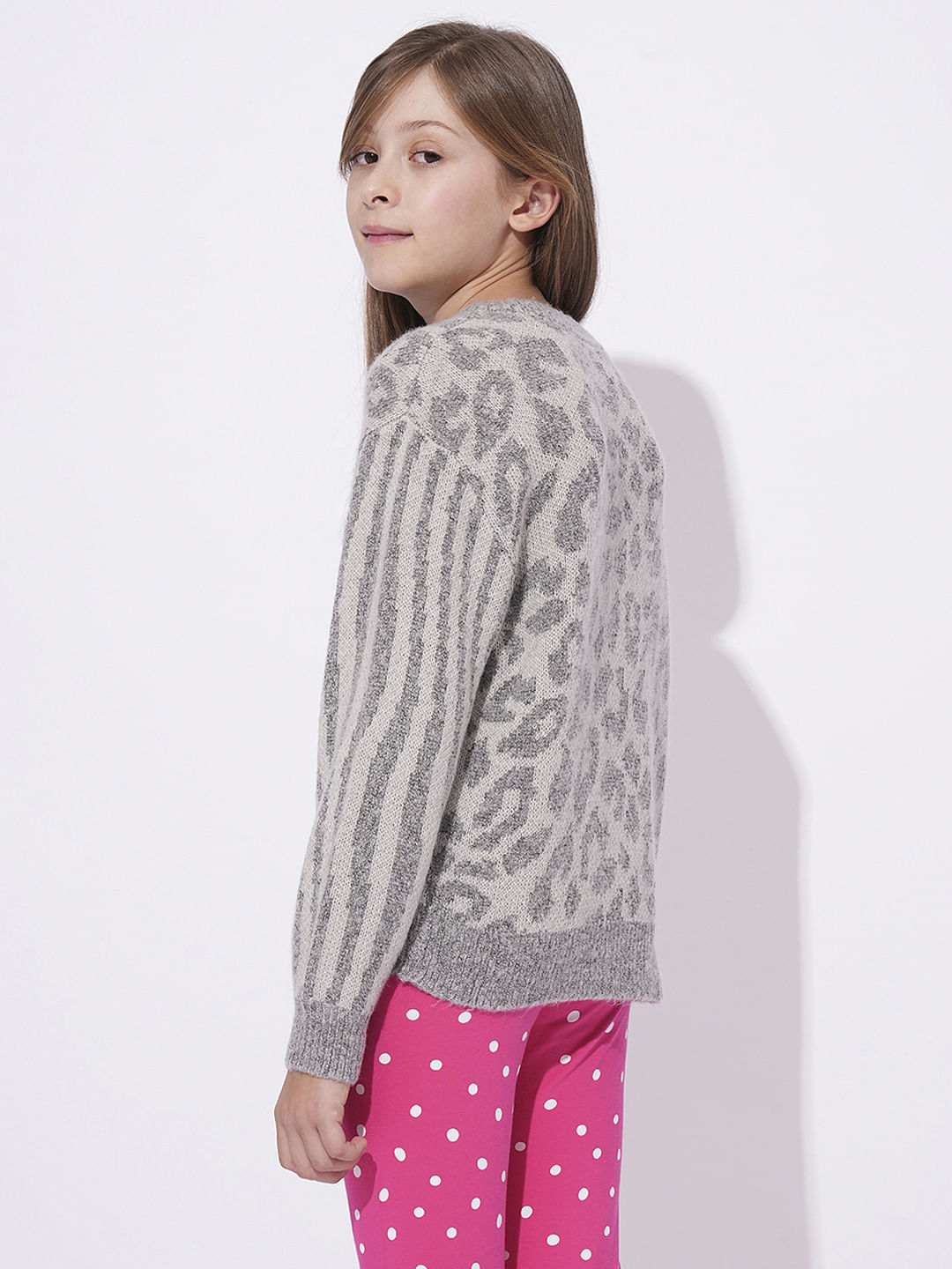 Girls Grey Printed Pullover