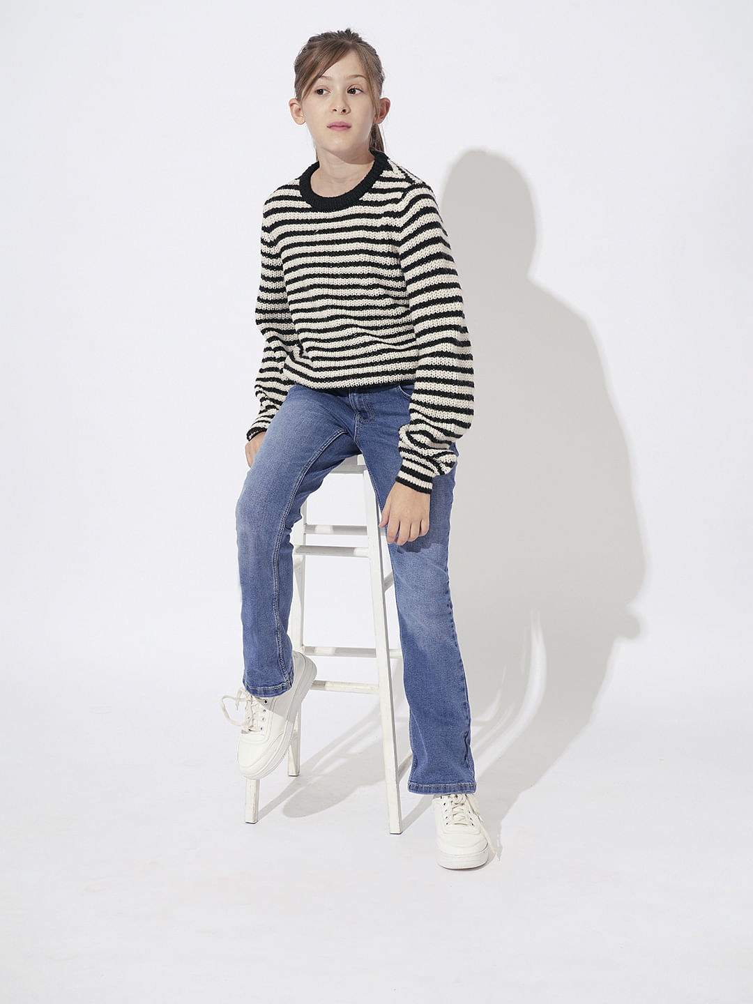 Girls Black Horizontal Striped Pullover