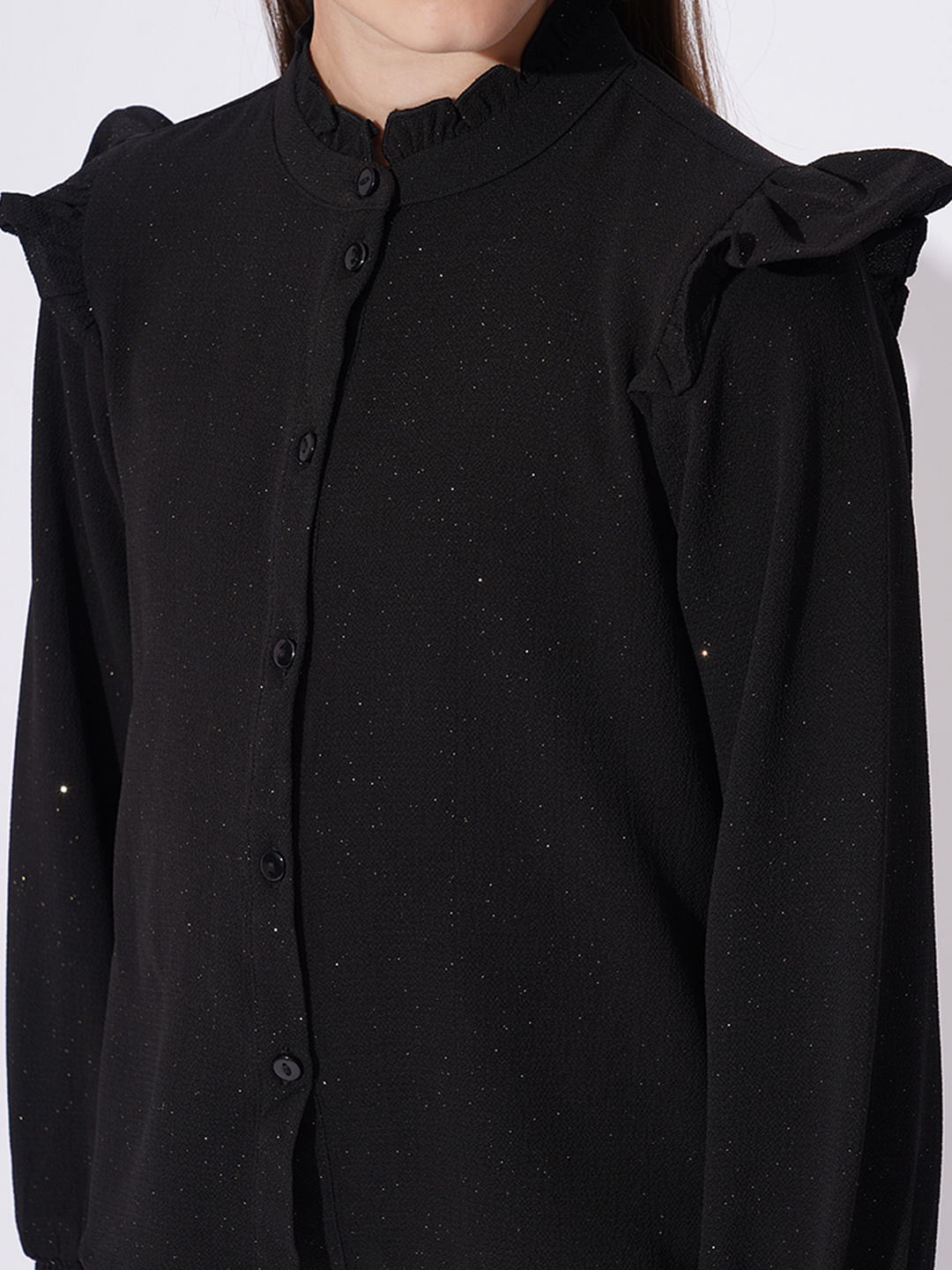 Girls Black Shimmer Co-Ord Set Shirt