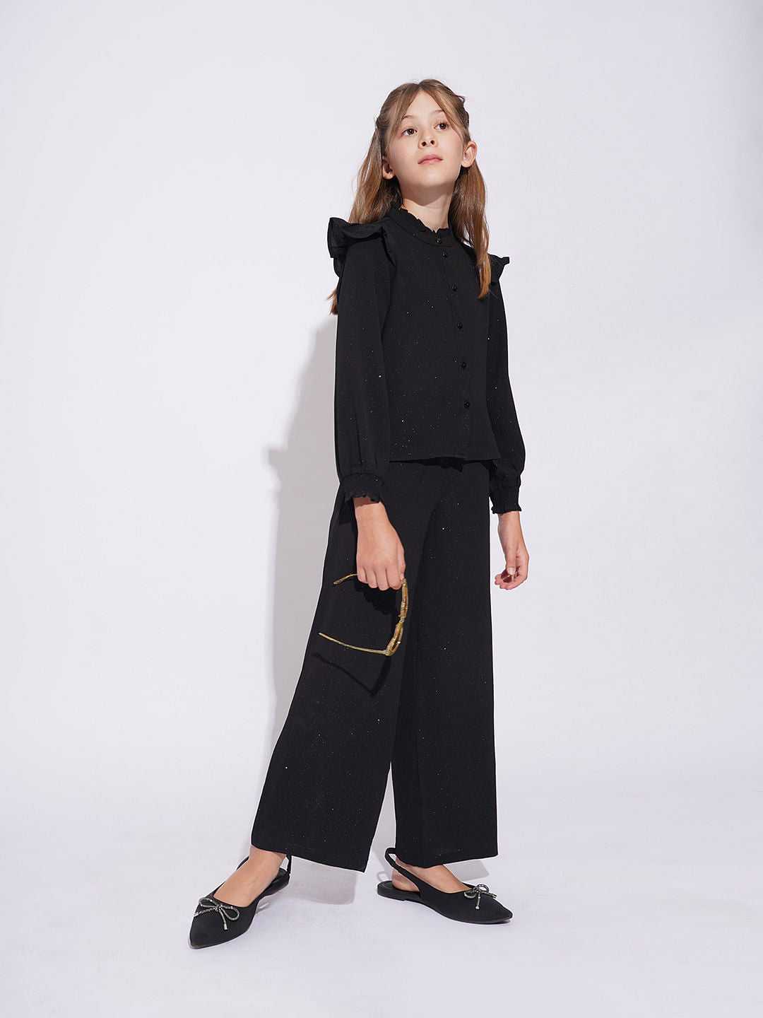 Girls Black Shimmer Co-Ord Set Pant