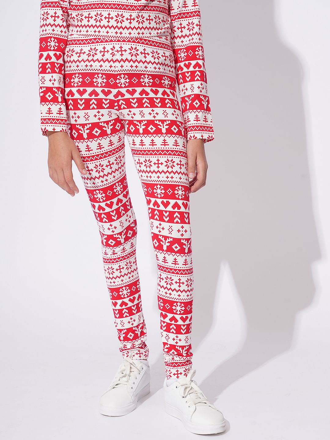 Girls White & Red Christmas Printed Co-Ord Set