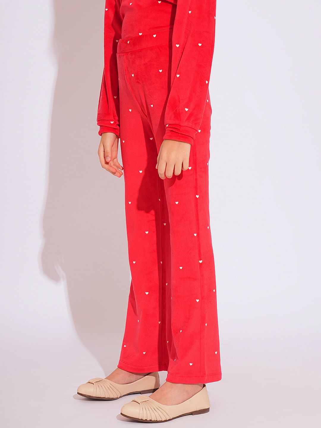 Girls Red Printed Co-Ord Set Flared Pant