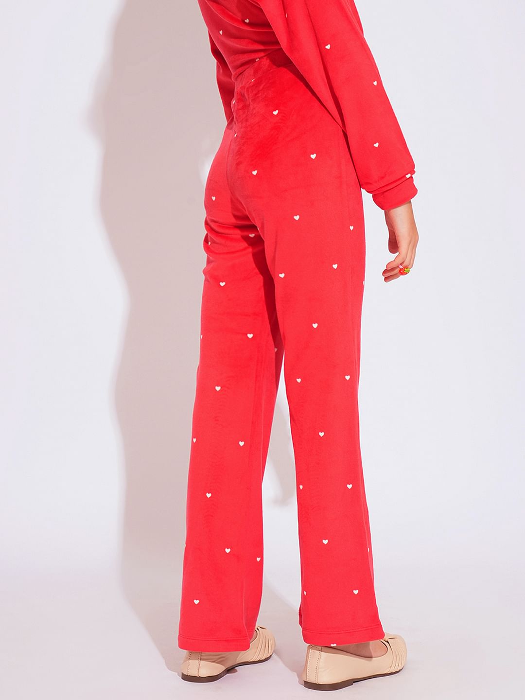 Girls Red Printed Co-Ord Set Flared Pant