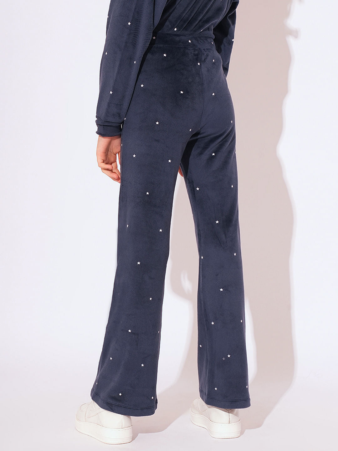 Girls Blue Printed Co-Ord Set Flared Pant