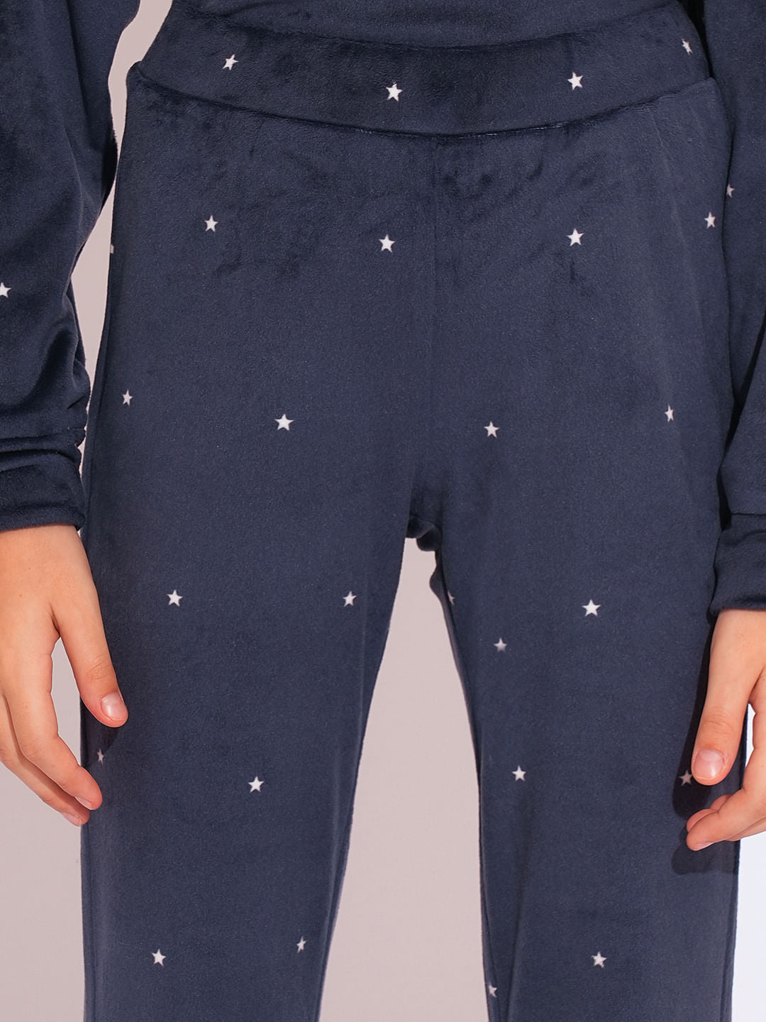 Girls Blue Printed Co-Ord Set Flared Pant