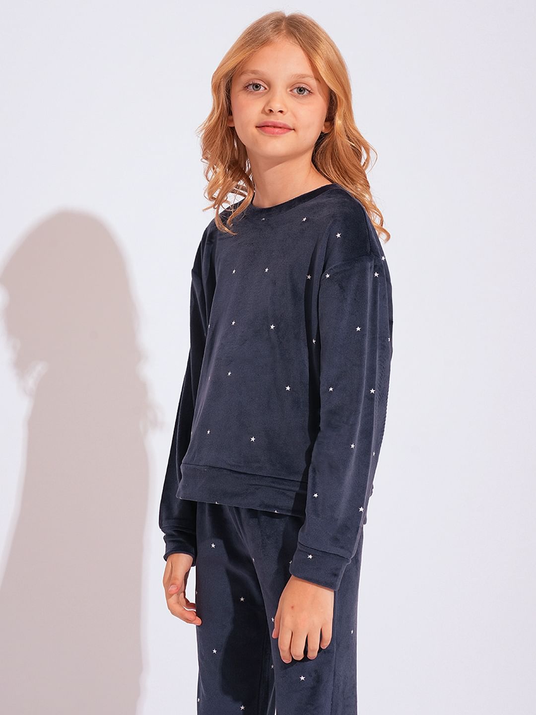 Girls Blue Velvet Co-Ord Set Top