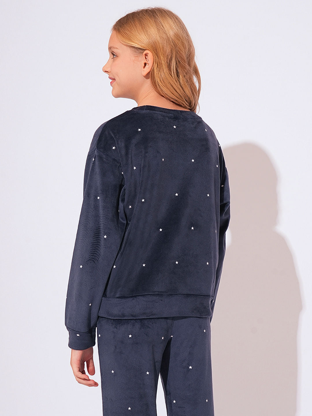 Girls Blue Velvet Co-Ord Set Top