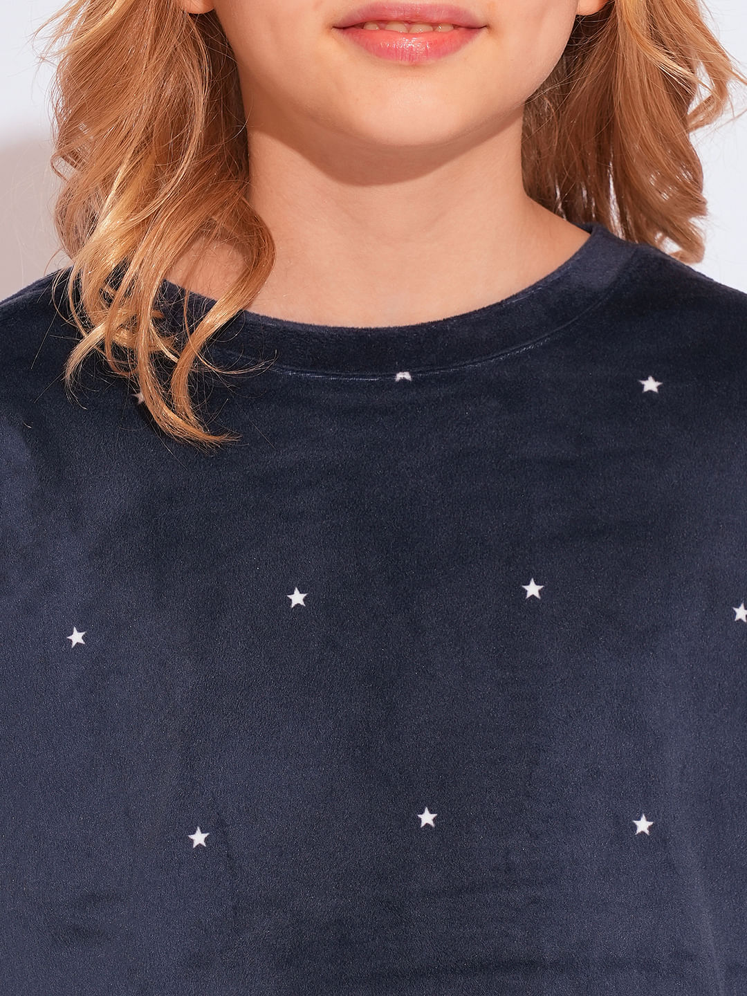 Girls Blue Velvet Co-Ord Set Top