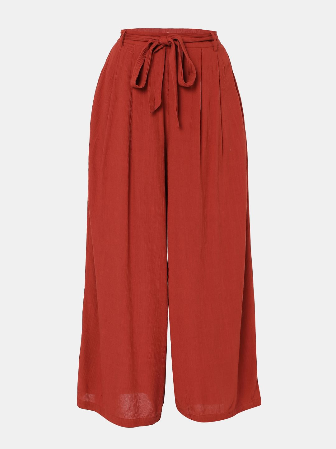 Brick Red High Rise Tie Up Palazzo Pants