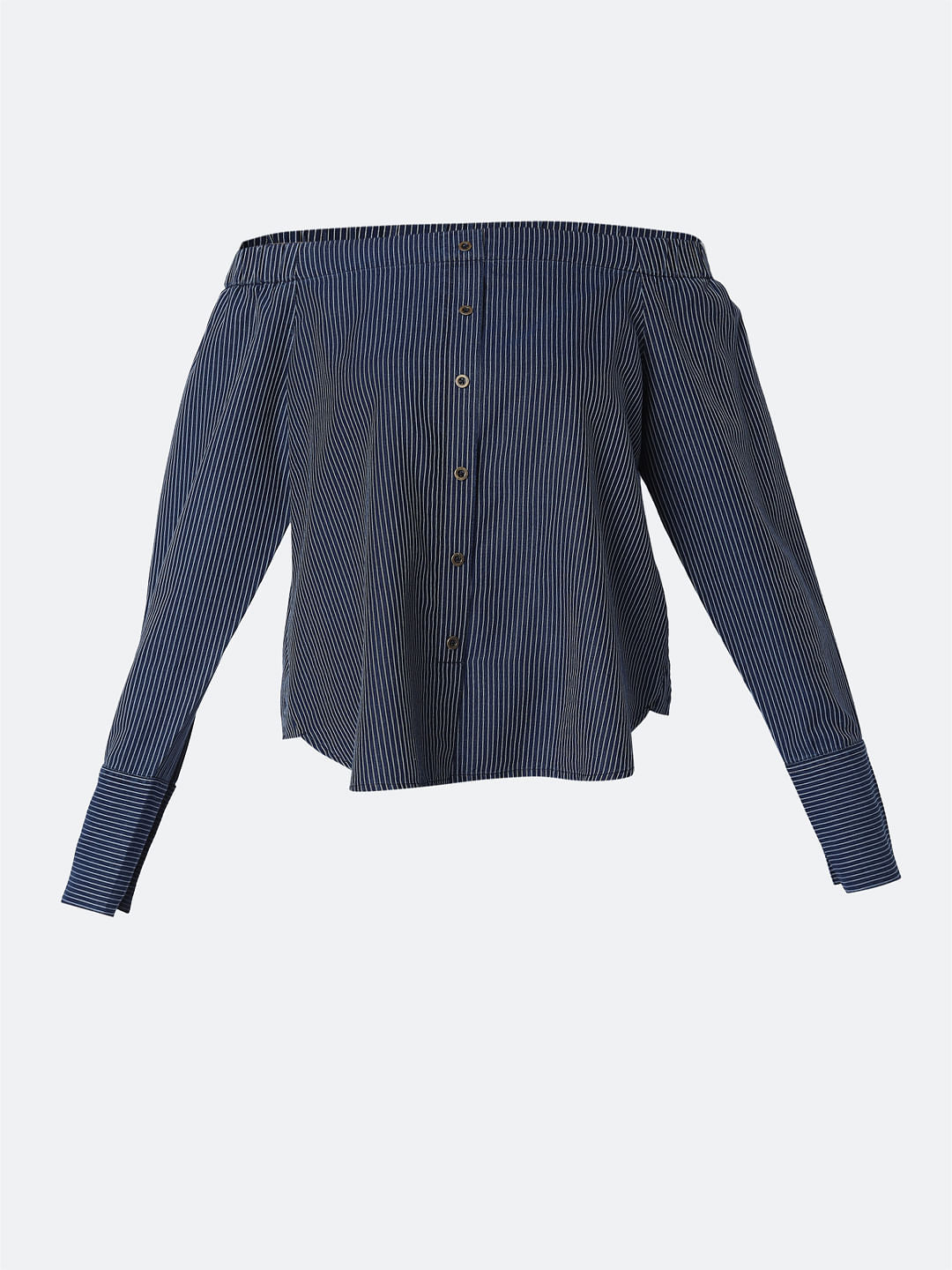 Blue Off Shoulder Striped Top