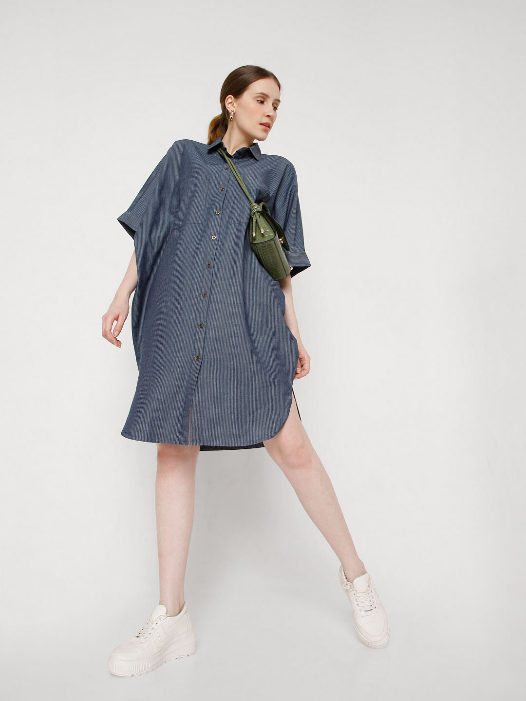 Blue Striped Shirt Dress