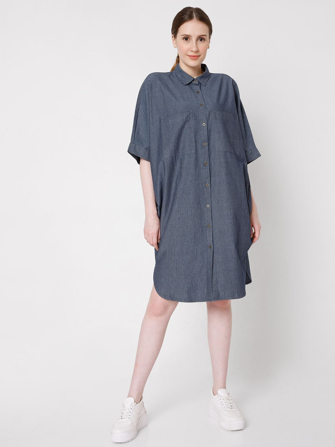 Blue Striped Shirt Dress