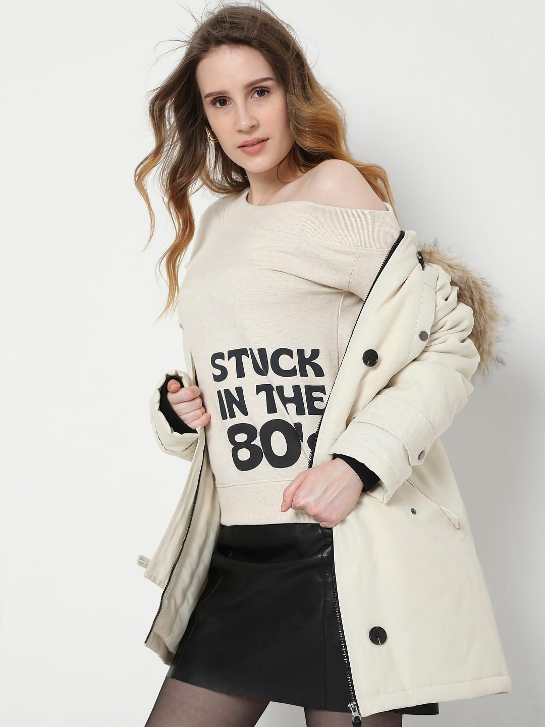 Beige One Shoulder Sweatshirt
