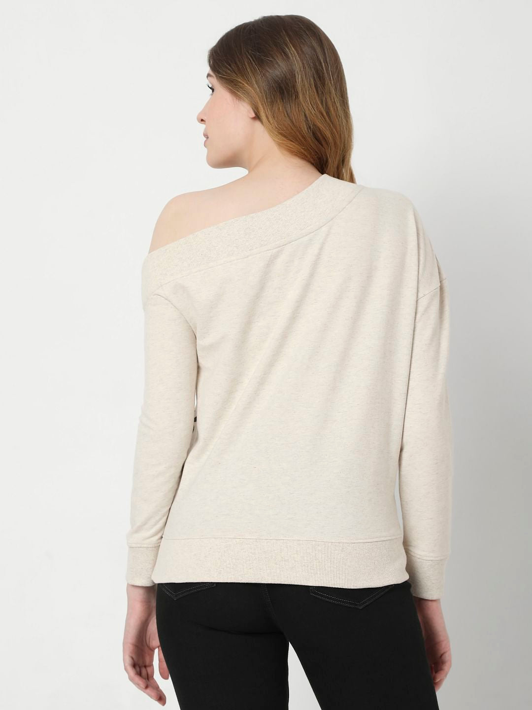 Beige One Shoulder Sweatshirt