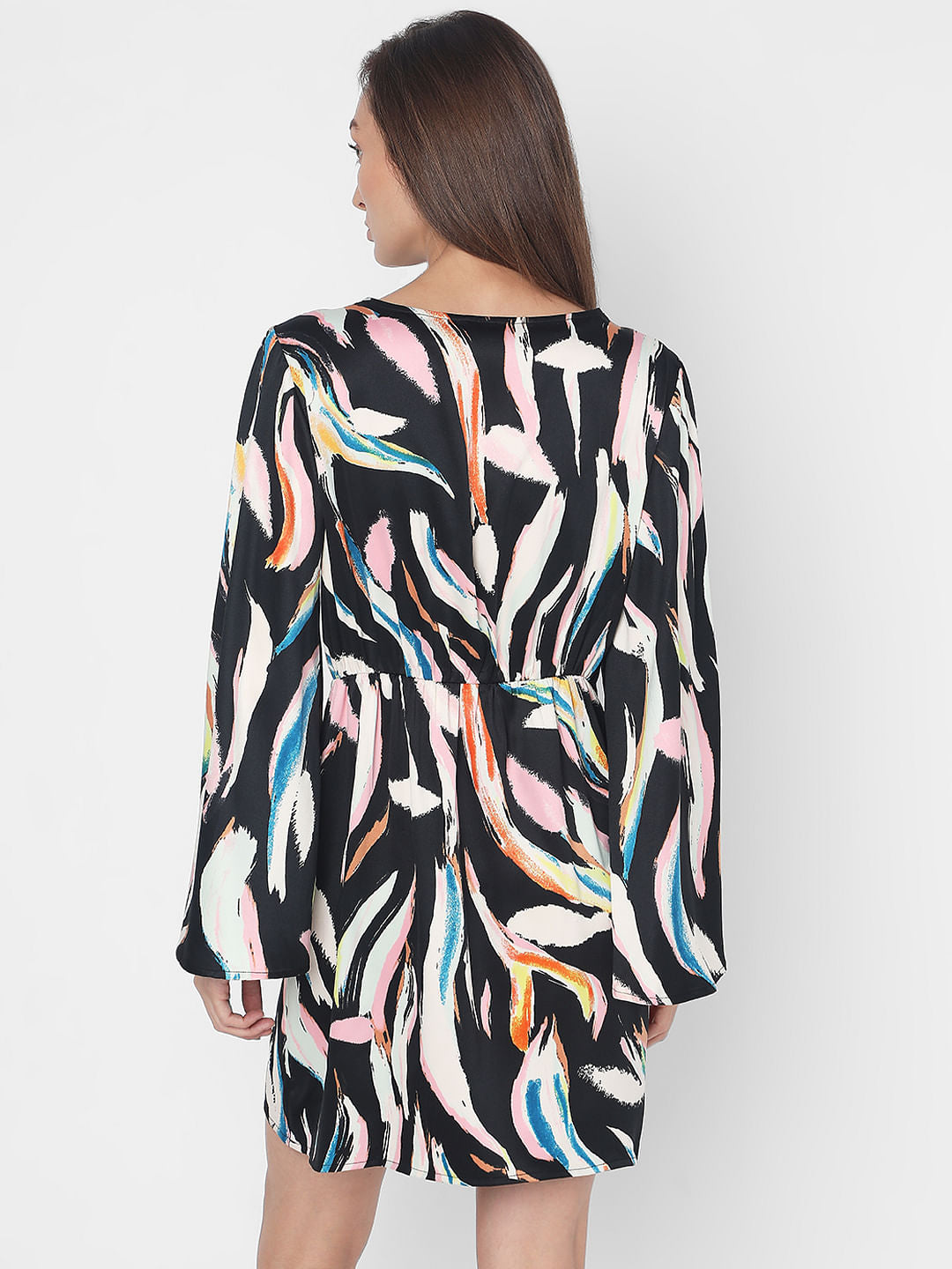 Black Satin Printed Shift Dress