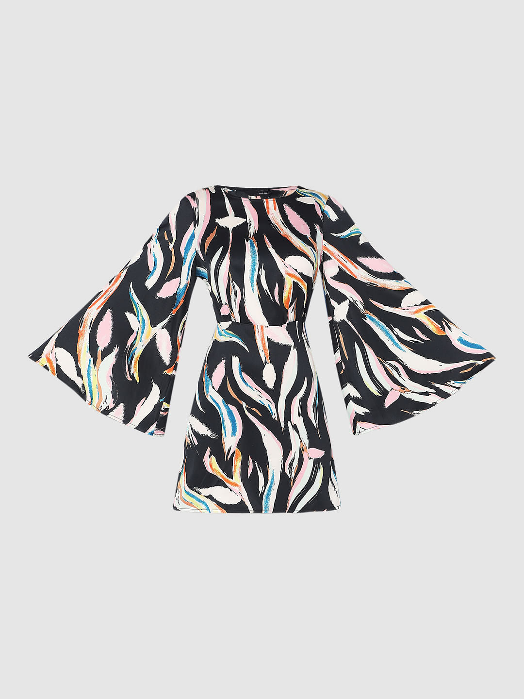 Black Satin Printed Shift Dress