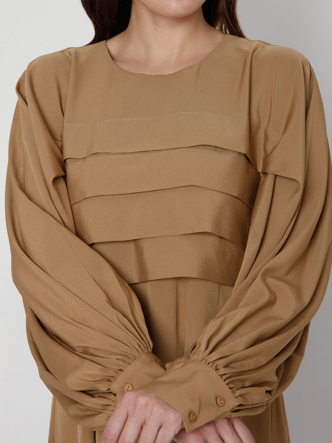 Brown Pleated Fit & Flare Dress