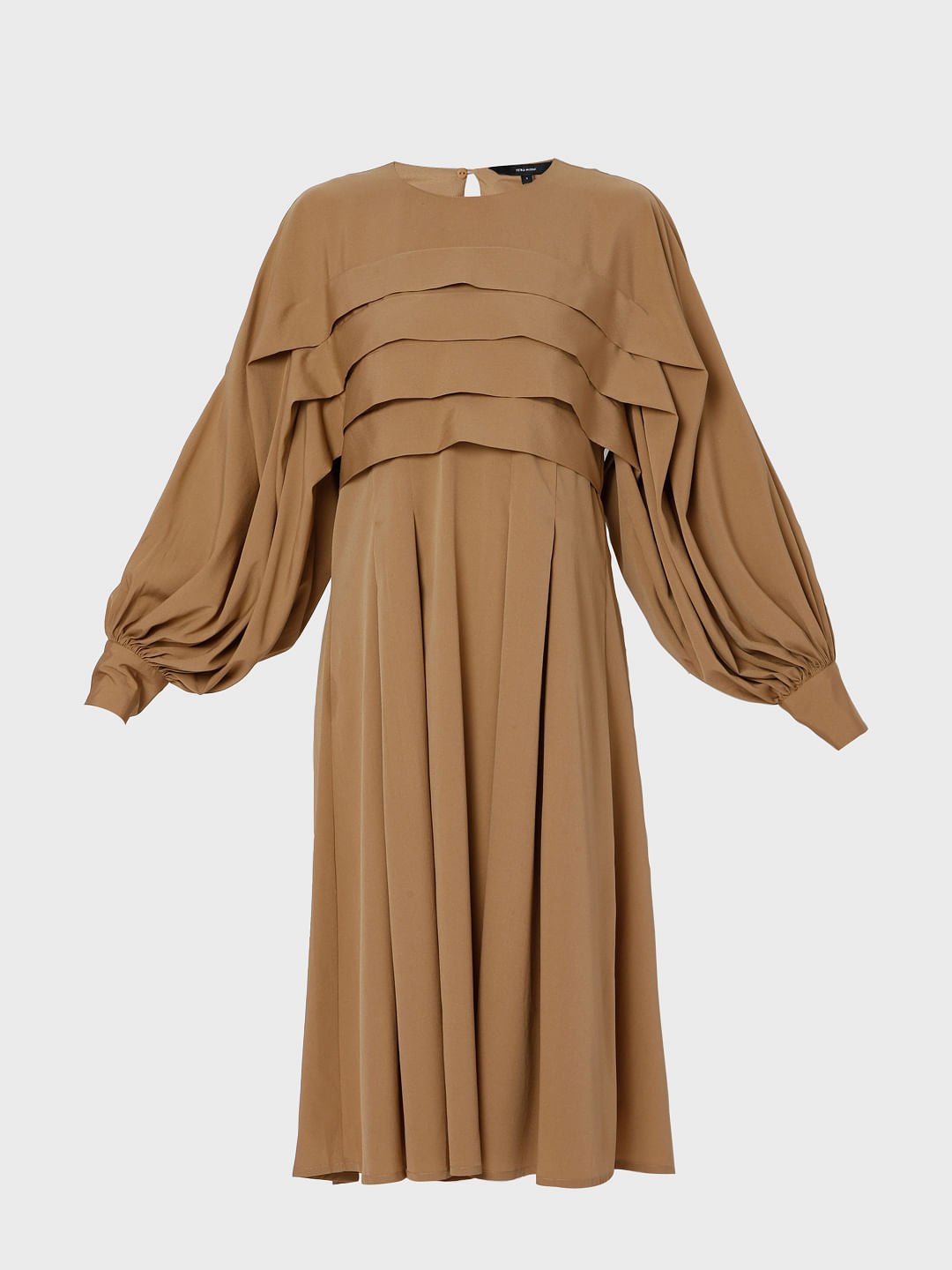 Brown Pleated Fit & Flare Dress