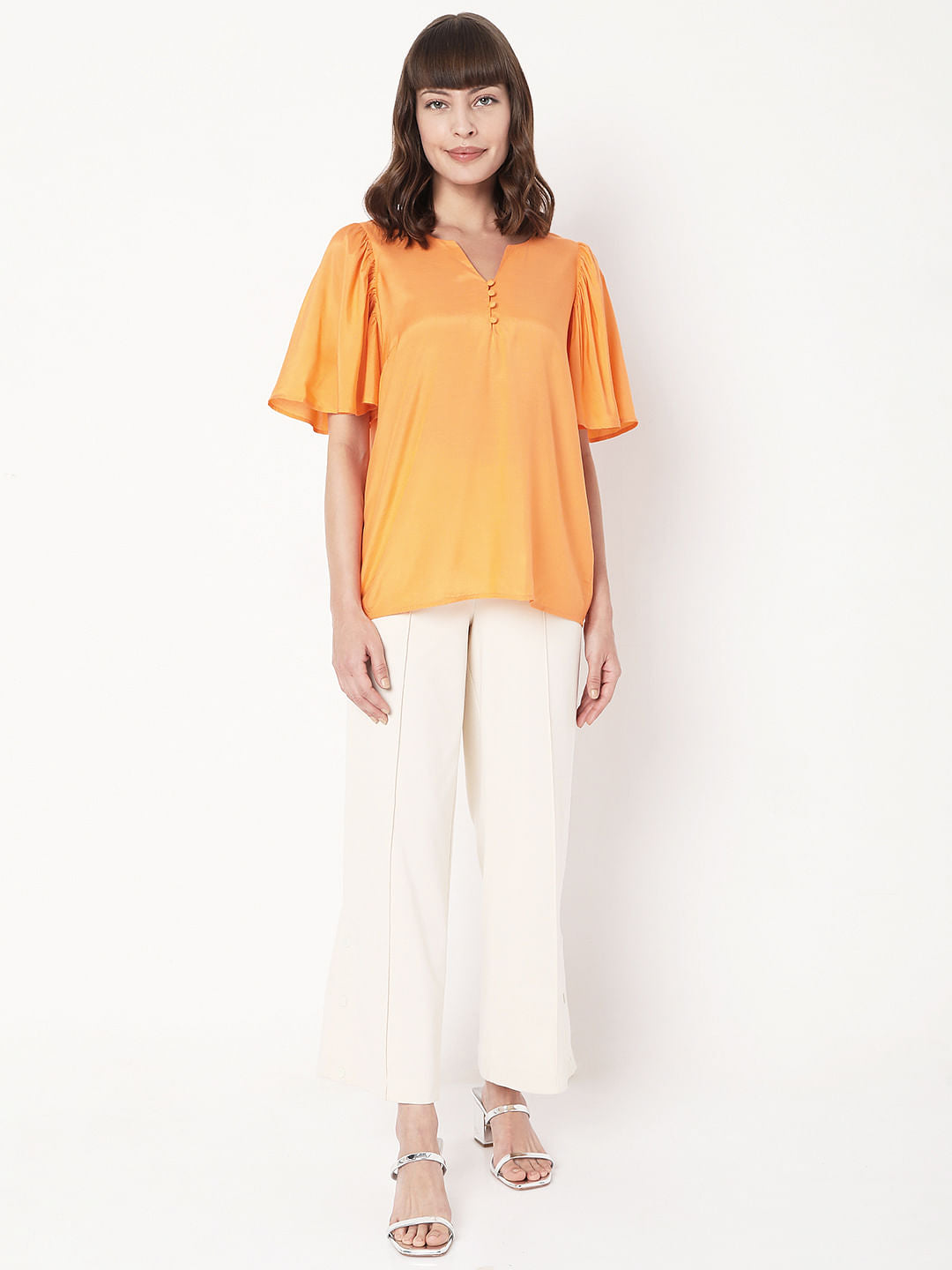 Orange Flared Sleeves Top