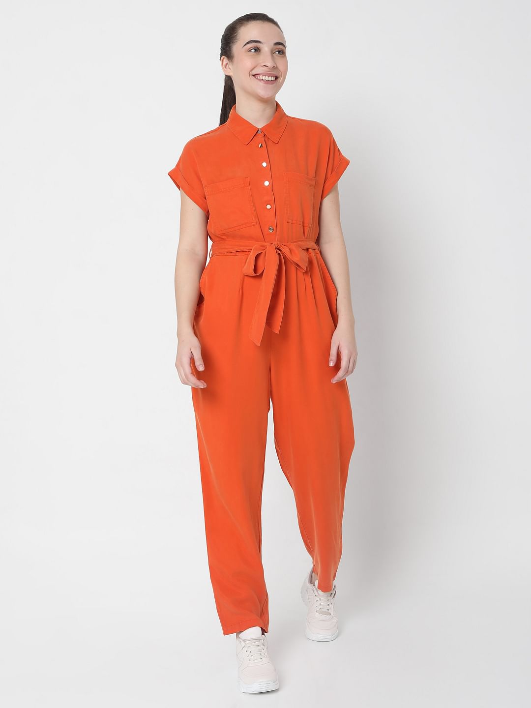 Orange Denim Jumpsuit