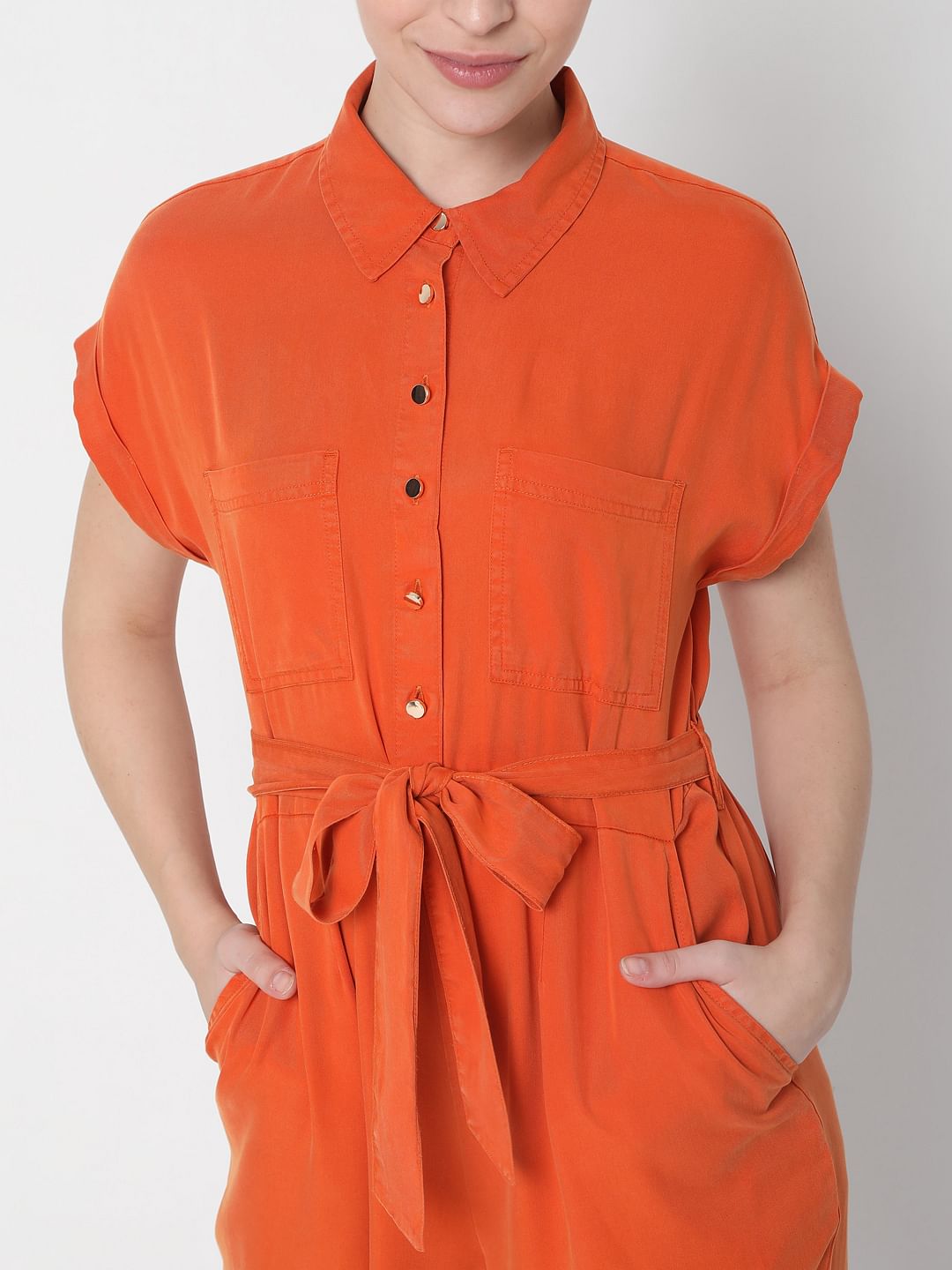 Orange Denim Jumpsuit