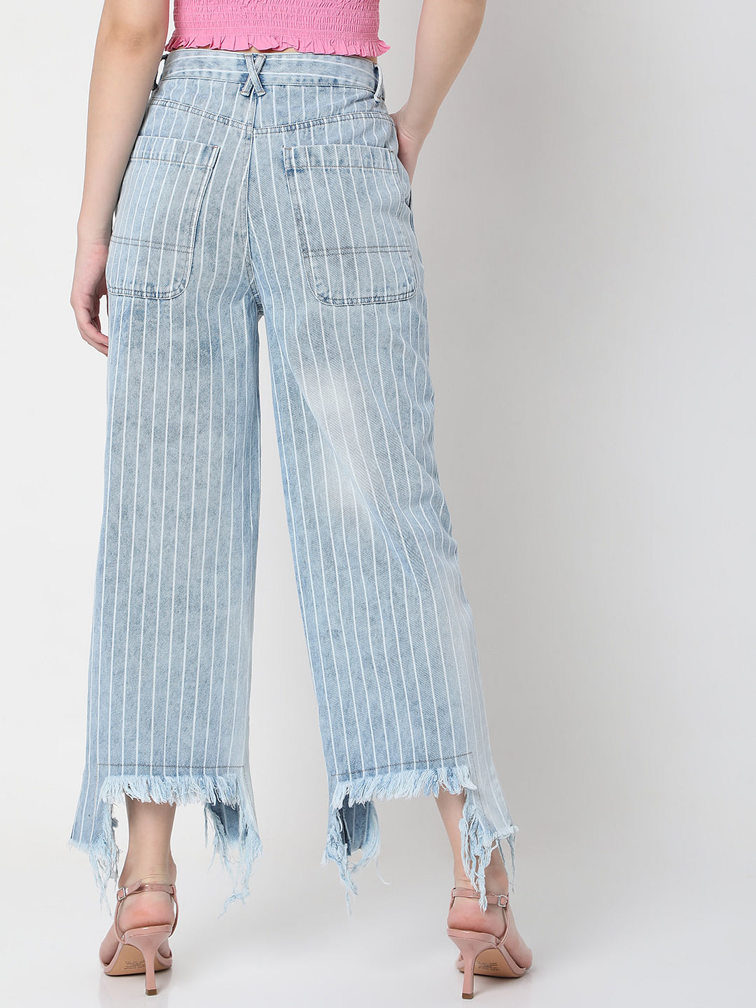Light Blue Striped Zoey Wide-Leg Jeans