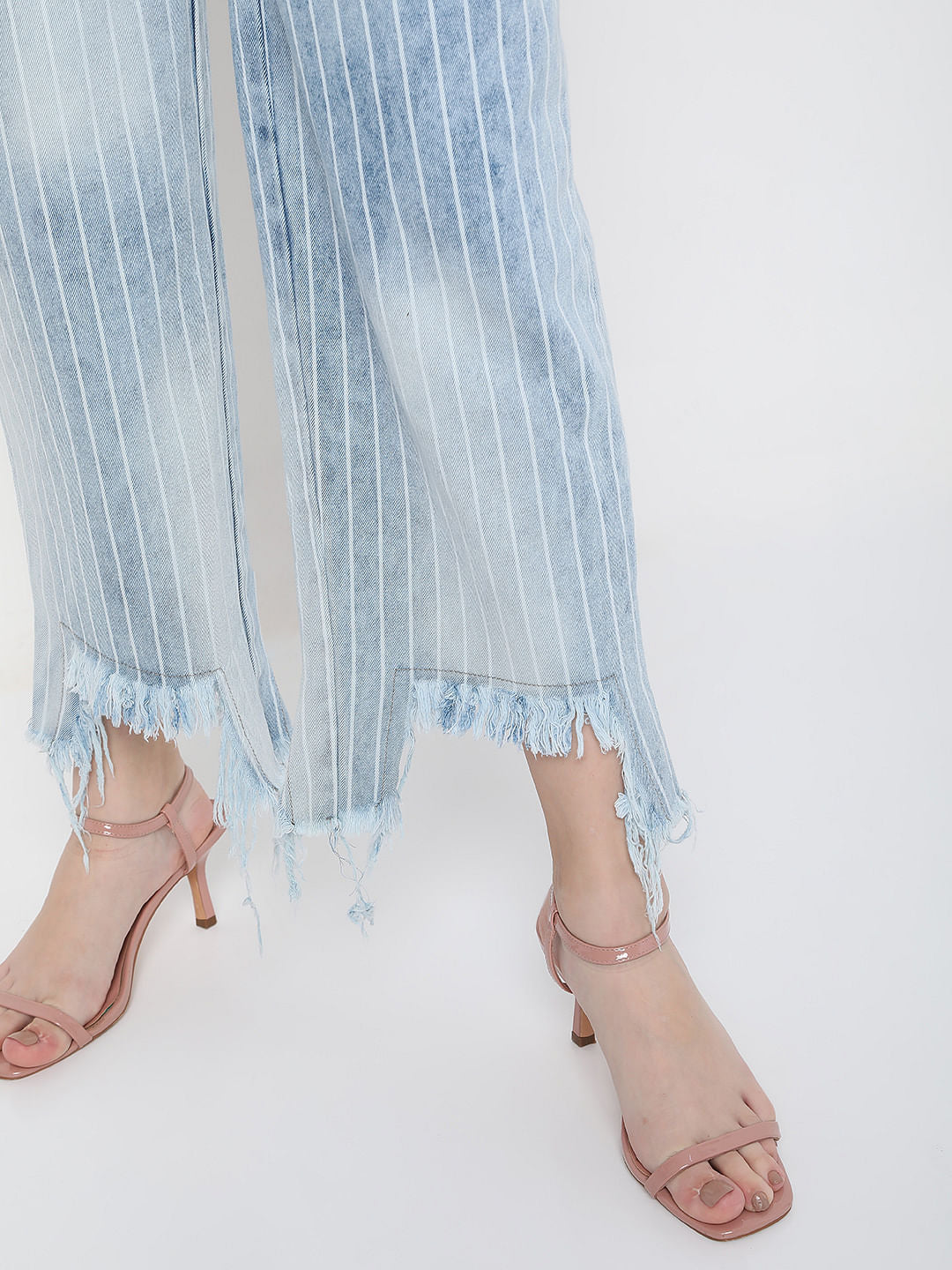 Light Blue Striped Zoey Wide-Leg Jeans