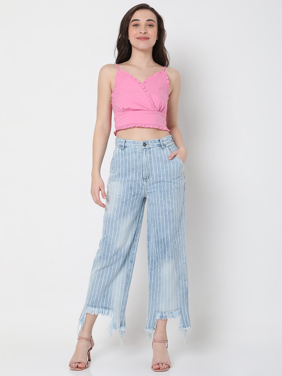 Light Blue Striped Zoey Wide-Leg Jeans
