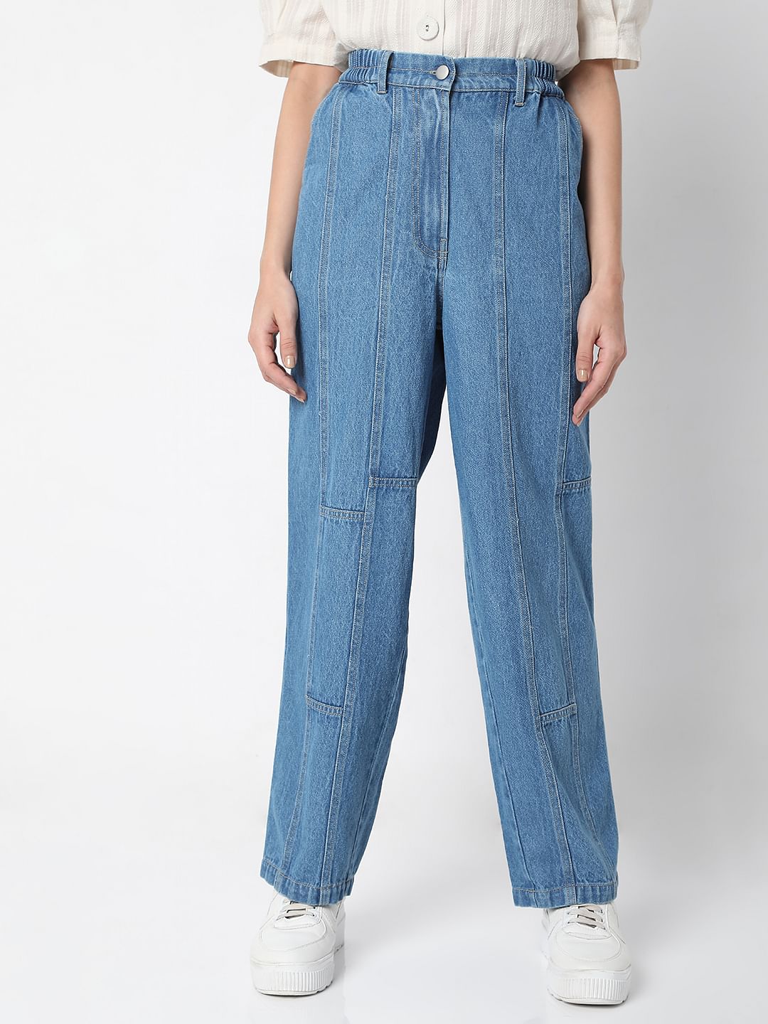 Light Blue High Rise Straight Fit Denim Pants