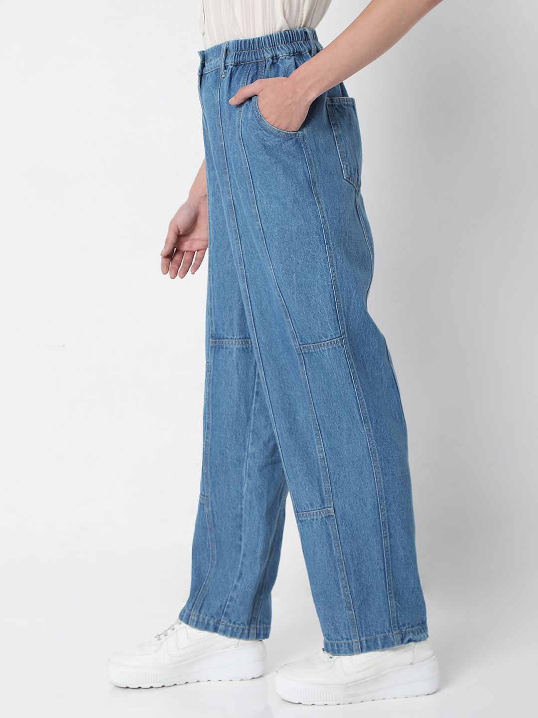 Light Blue High Rise Straight Fit Denim Pants